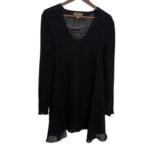 Zuza Bart Tunic Sweater Large L Black 100% Linen Lagenlook Minimalist V Neck